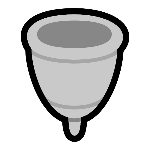 a light grey menstrual cup drawn with thick black outlines.